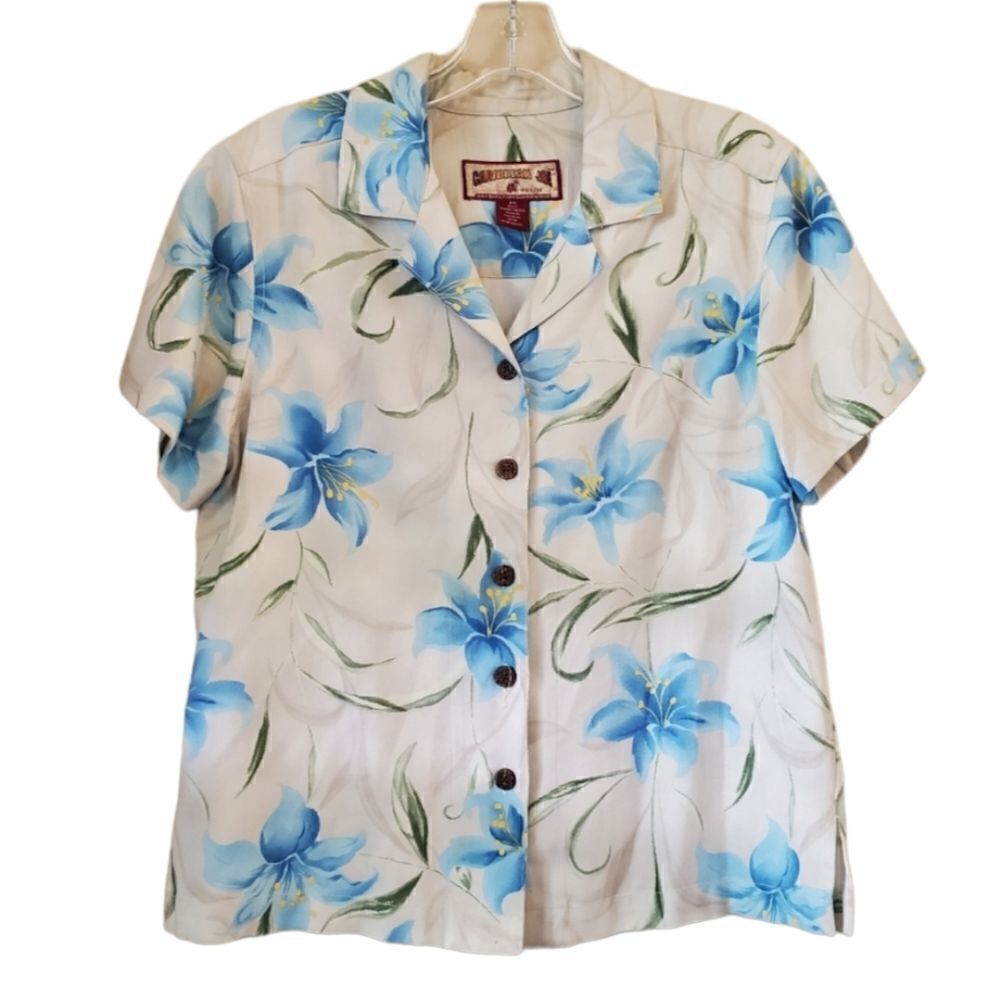Caribbean Joe Petite Women's Button Down Hawaiian Top Size PS